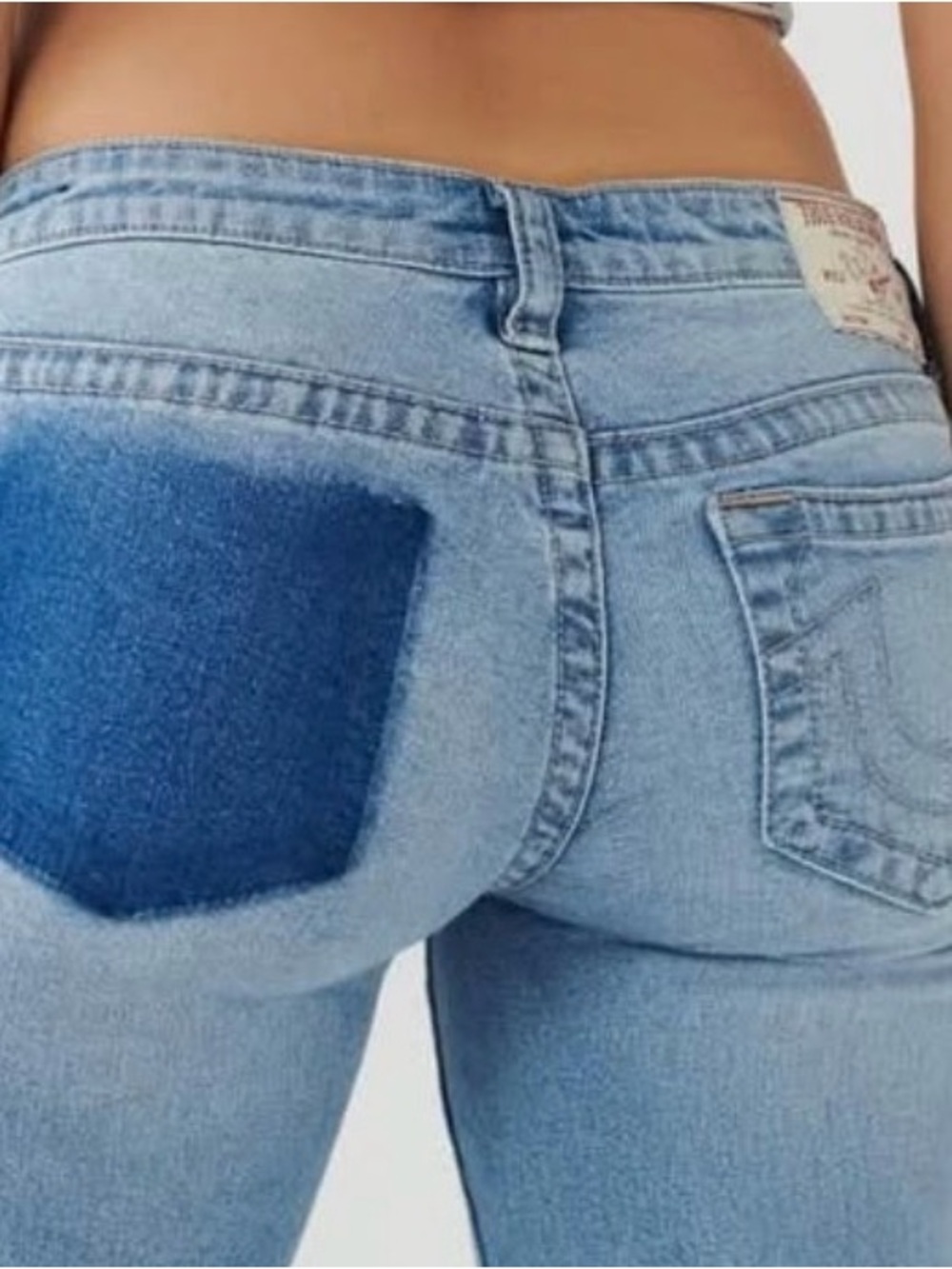 True religion Light Blue Women's Jeans with Dark Blue Patch Pocket